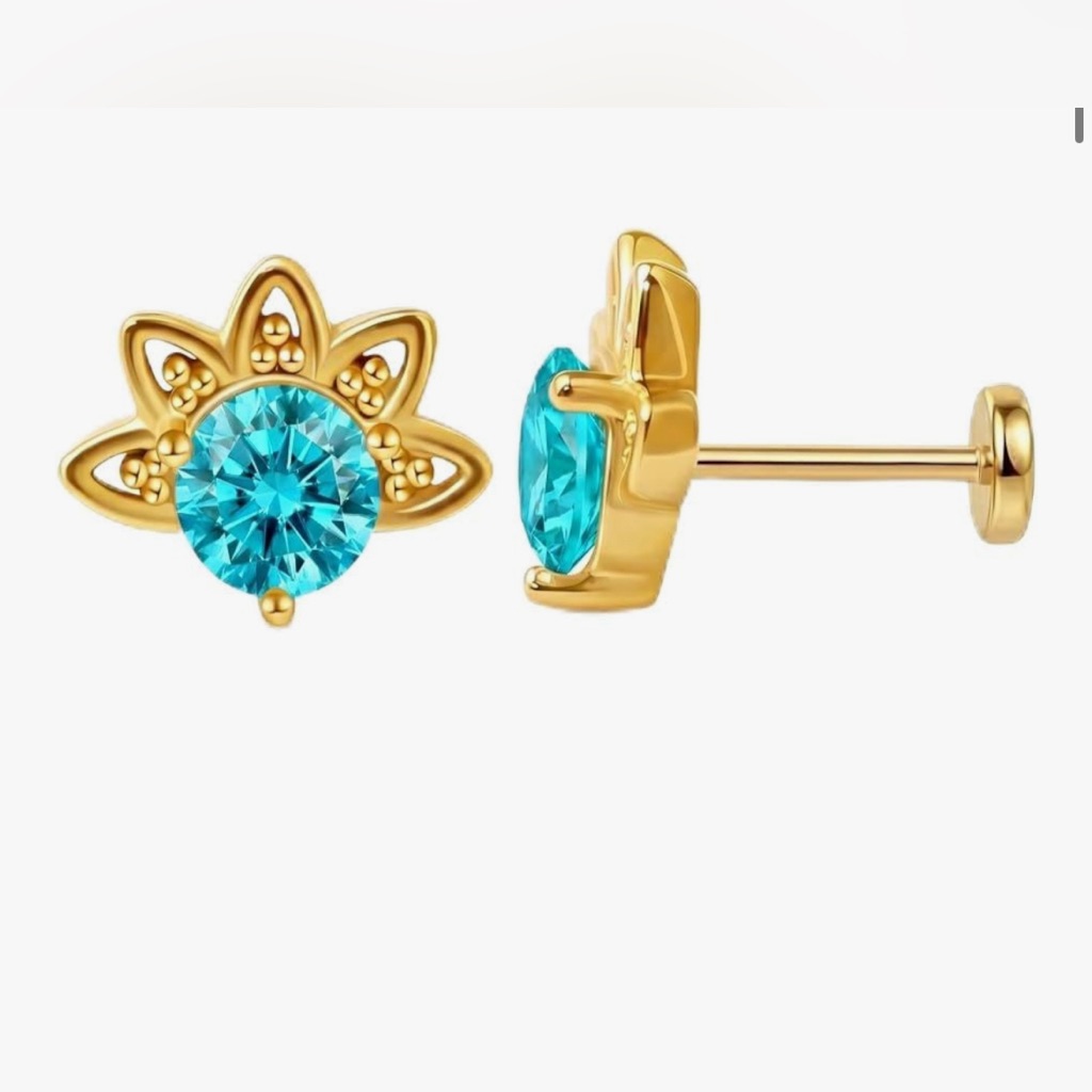 Stunning Nordstrom 14kt Gold Vermeil Aquamarine Lotus Stud Earrings